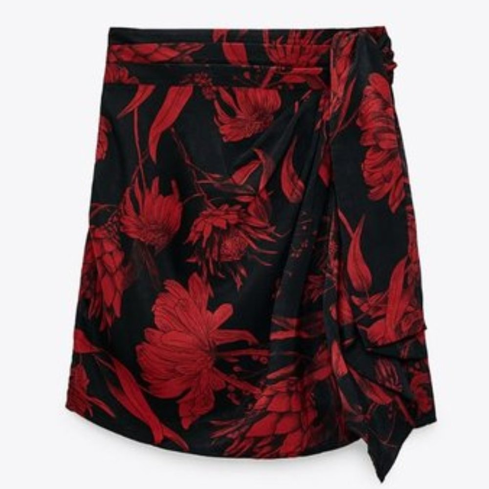 ZARA Tied Print High-Waisted Mini Skirt